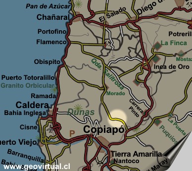 Lagekarte von den Medanoso Dünen bei Copiapo