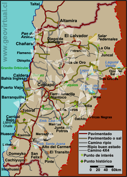Karte der Aussichtspunke in Atacama - Chile