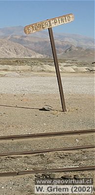 Sign of the old railway station: Carrera Pinto in the Atacama desert
