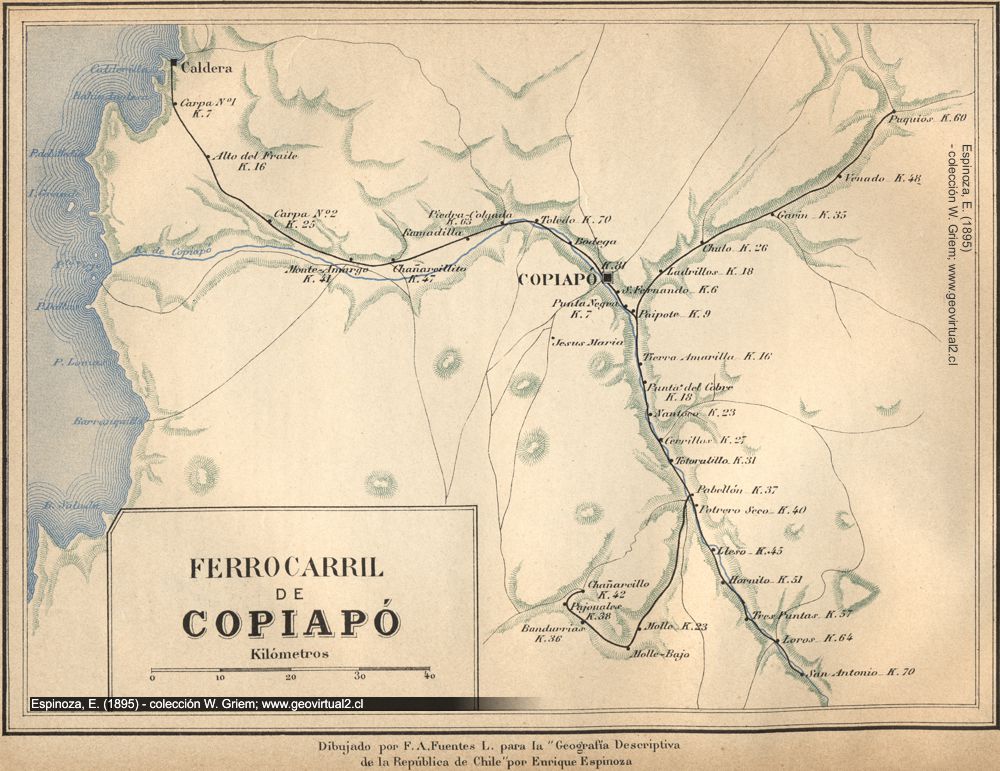 Carta del ferrocarril de Copiapó de Espinoza 1903