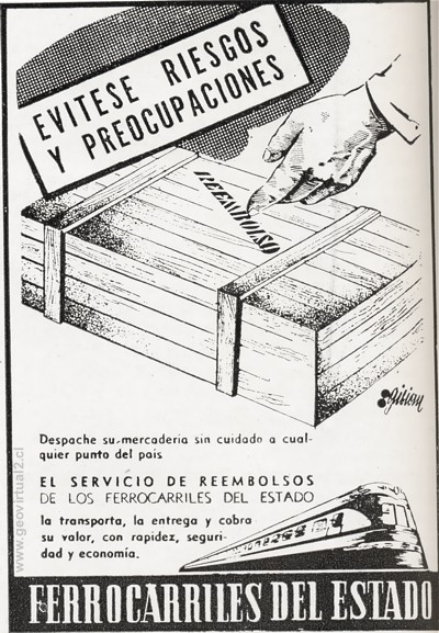 Werbung für die chilenische Eisenbahn um 1943