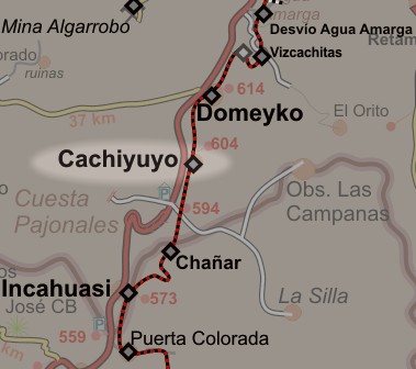 Carta - ubicación de la estación de Cachiyuyo en Atacama, Chile