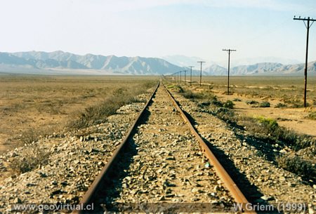 Linea ferrocarril entre Copiapó y Vallenar en el año 1999 (Región Atacama, Chile)