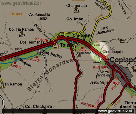 Karte des Copiapo- Tales bei Chamonate, Atacama - Chile