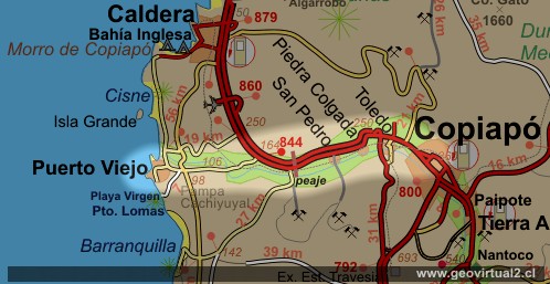 Strassenkarte von Copiapo nach Puerto Viejo in der Atacama Wüste - Chile