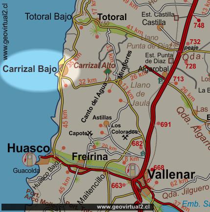 Lageplan von Carrizal Bajo in der chilenischen Atacama Region