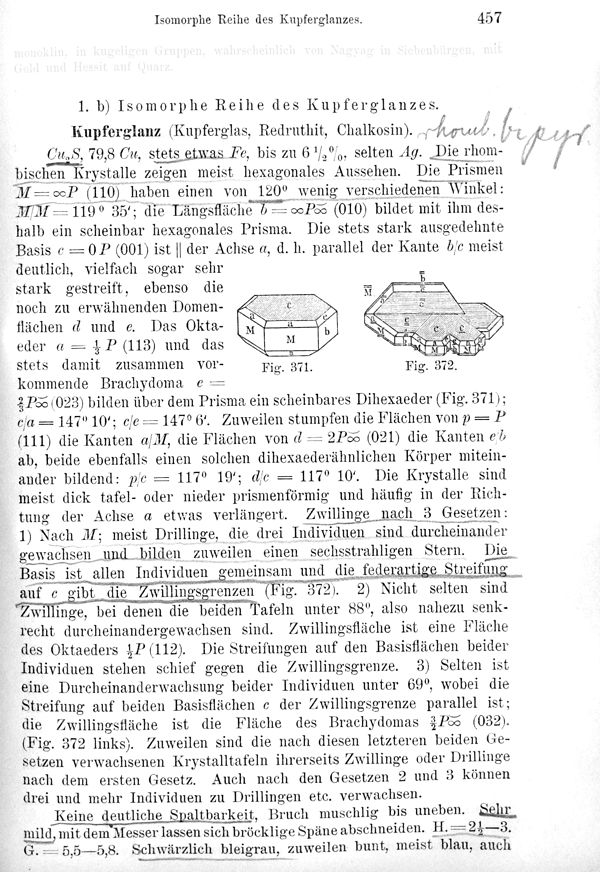 Calcosina - Kuperglanz: Texto de Max Bauer (1904)