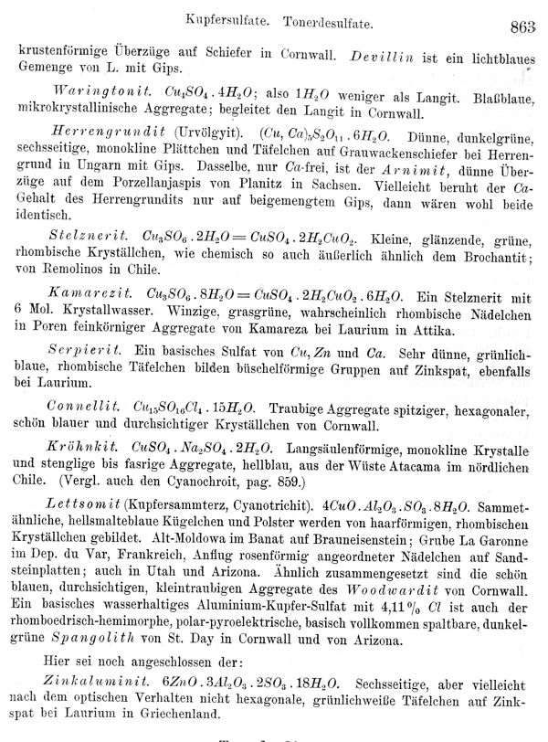 Chalcantita - Kupfervitriol, texto de Max Bauer 1904