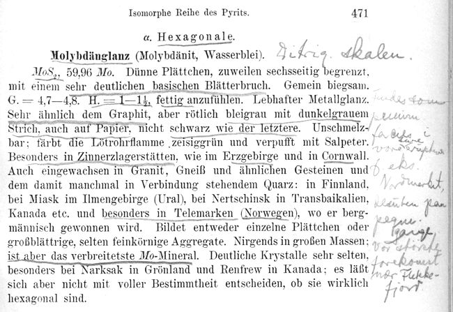 Molibdenita texto de Bauer 1904