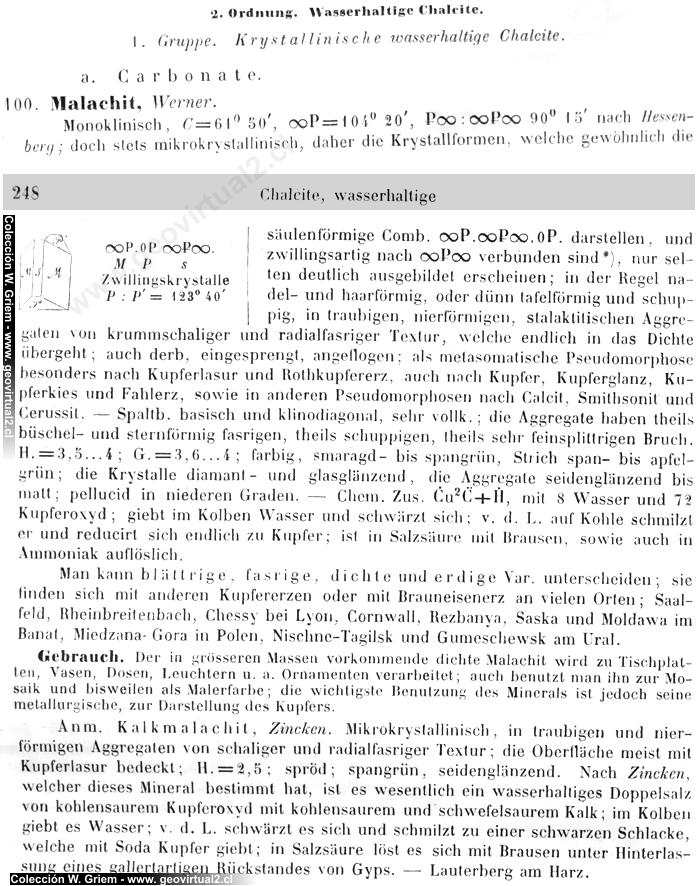 Malaquita, texto de Naumann 1864