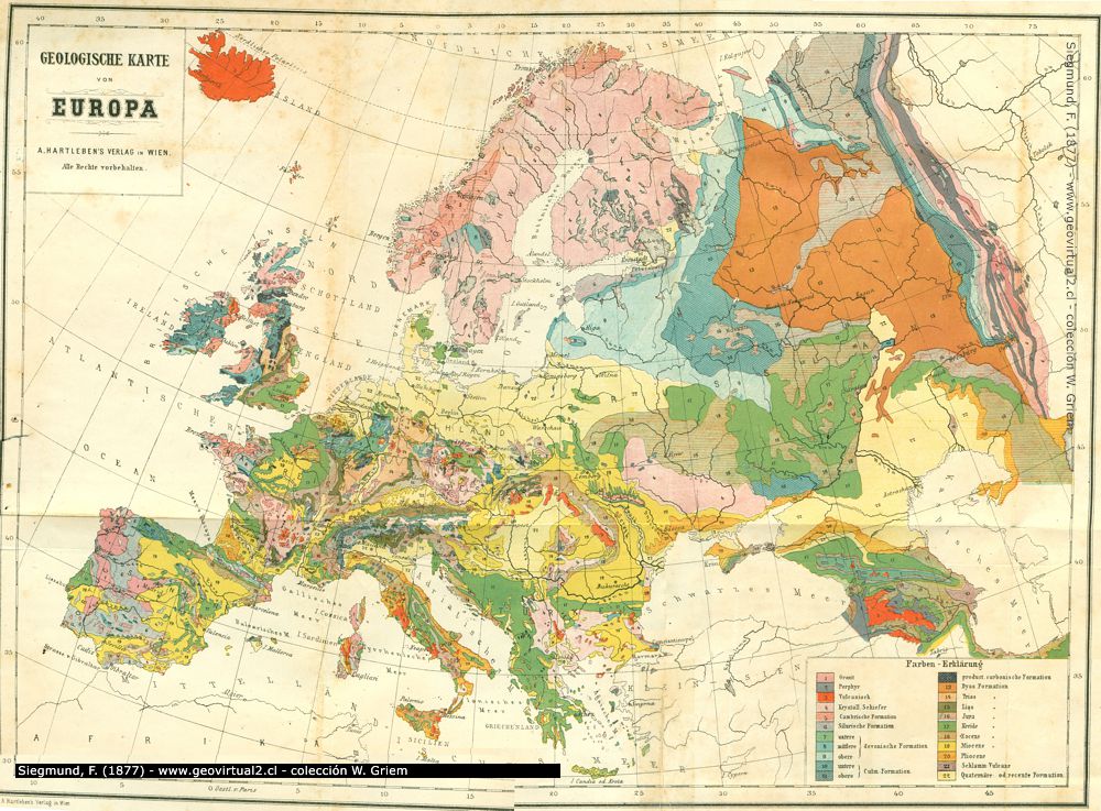 Geologische Karte von Europa, Siegmund, 1877