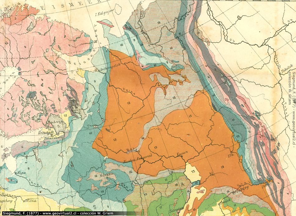 Geologische Karte von Osteuropa - Siegmund, 1877