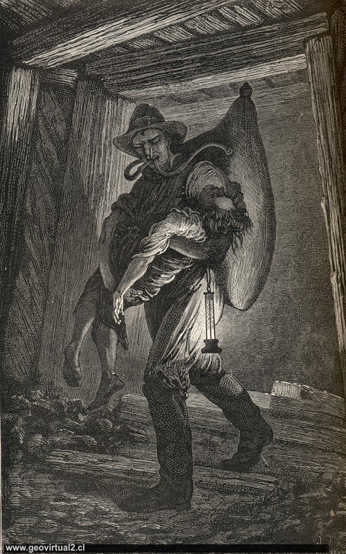 Rettung eines Bergmannes mit Galibert´s Apparatus (Simonin, 1867)