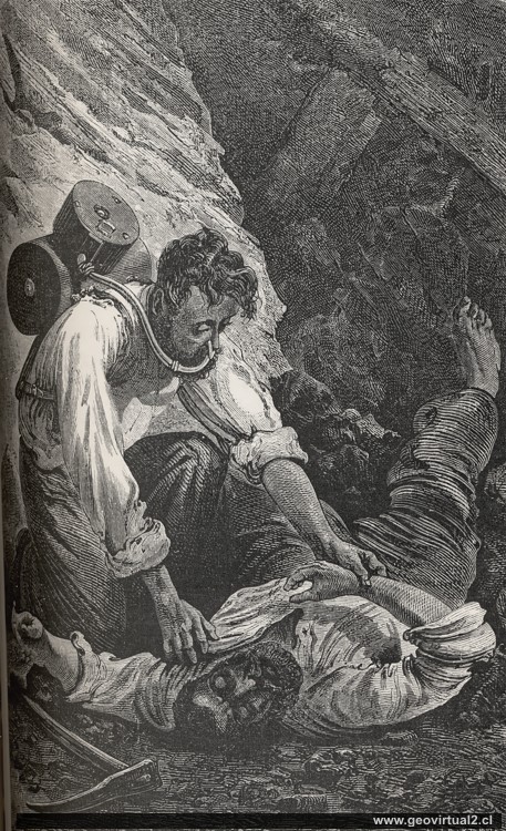 Rettung eines Bergmannes mit Rouquayrol's Apparatus (Simonin, 1867)