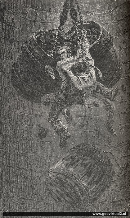 Unfall mit Förderkübel beim Einfahren (Simonin, 1867)