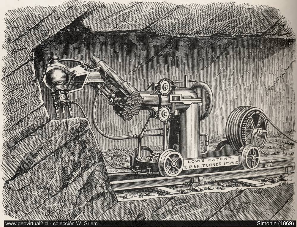 Bohrmaschine für de Bergbau (Simonin, 1867)