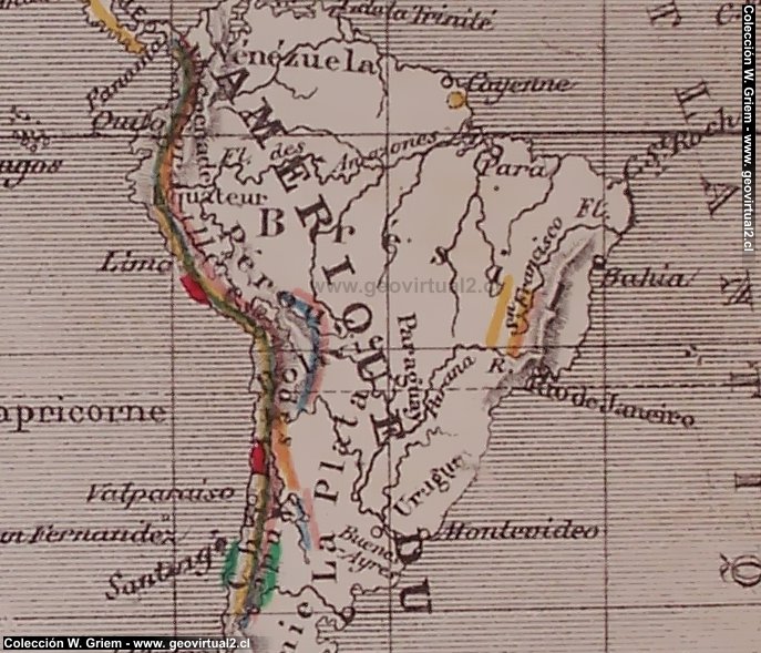 Carta de los depositos minerales de America de Sur: Simonin 1867