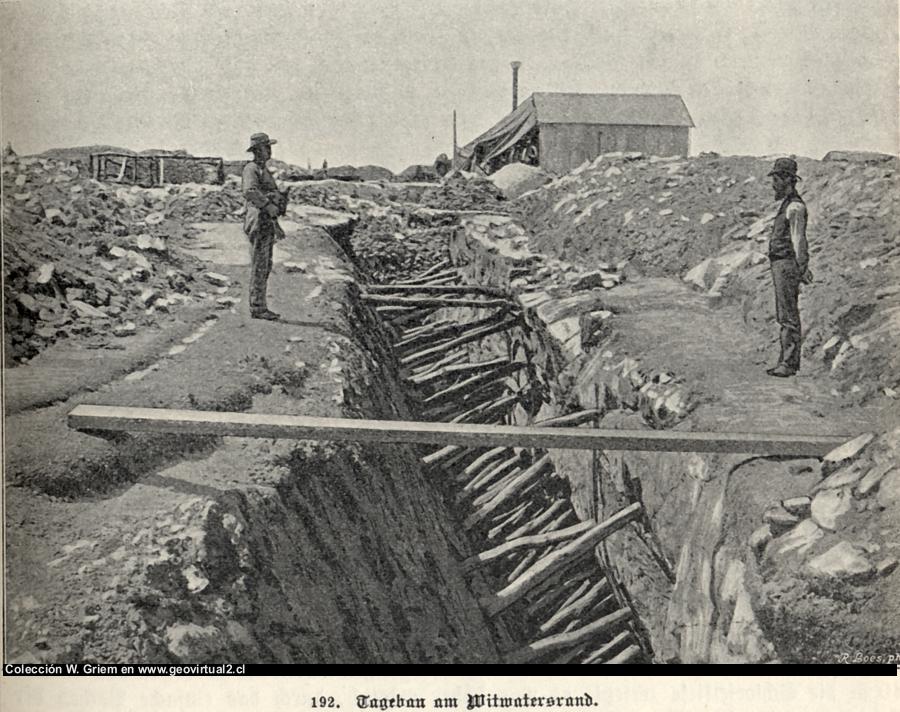 Bergwerk, Lagerstätte, in Witwatersrand (E. Treptow, 1900)