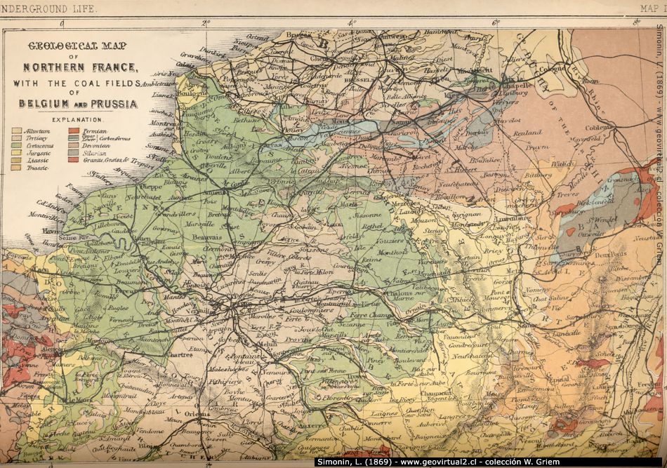 Simonin, 1869: Geologische Karte von Nordfrankreich
