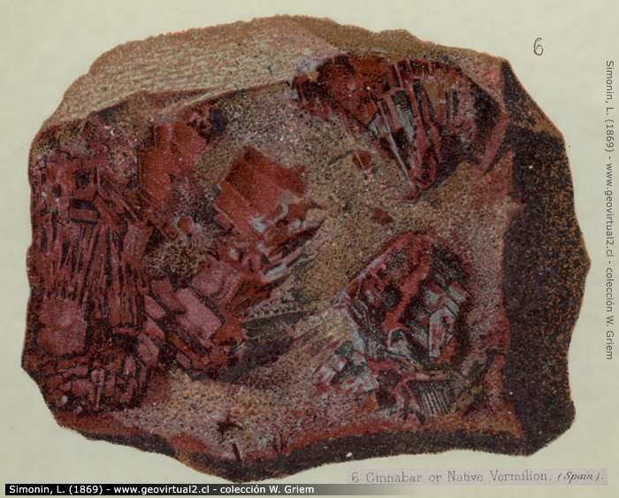 Mineral cinabrio de Simonin, 1867