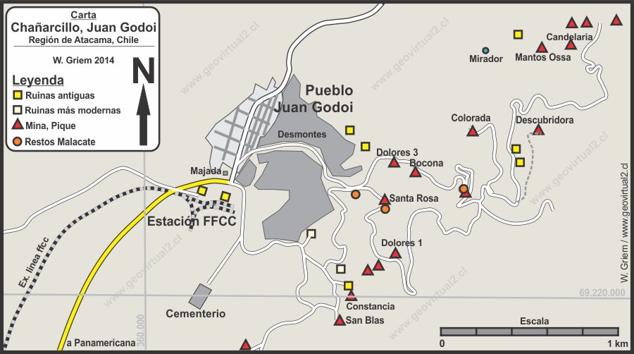 Karte des Bereiches von Chañarcillo - heute