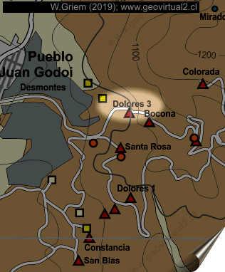 Mapa ubicación de la mina Dolores 3 en Chañarcillo