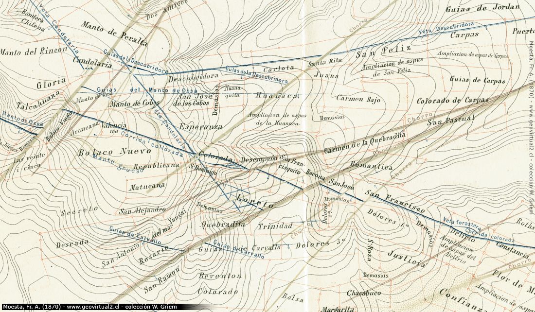Detalle del plano de las pertenencias de Moesta, 1862 - 1870