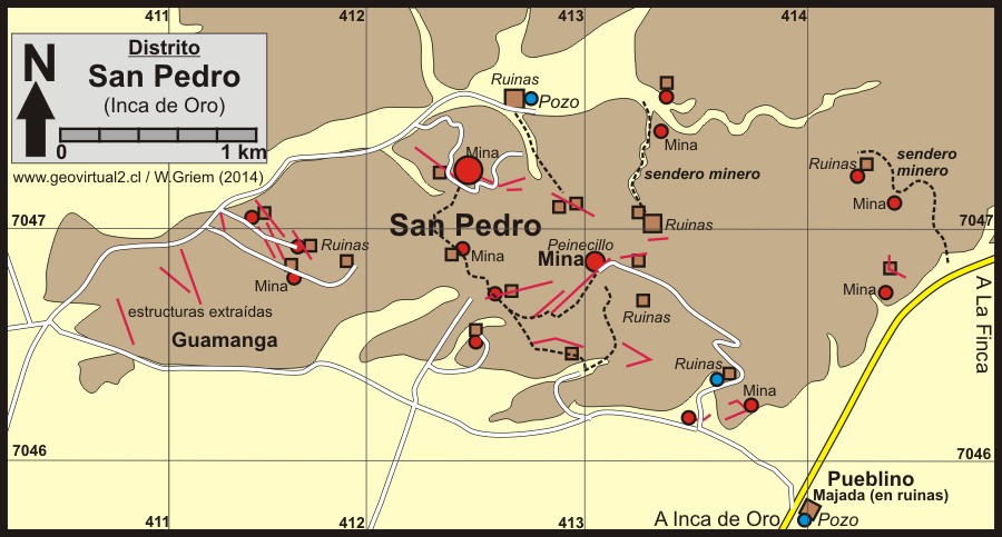 Mapa de las minas de San Pedro cerca de Inca de Oro