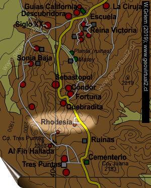 Mapa de la ubicación de la mina Rodesia en Inca de Oro, Atacama