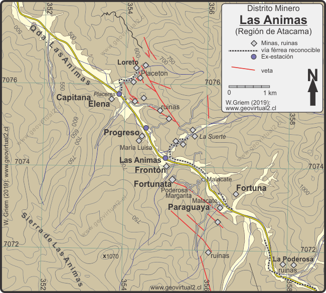 Mapa del distrito Minero Las Animas en Atacama, Chile