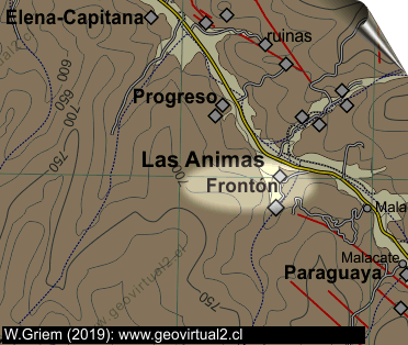 Mapa de la ubicación de la mina Fronton, Atacama, Chile