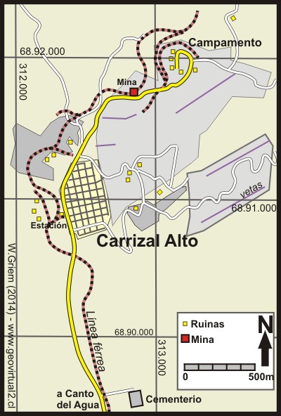 Detail Karte von Carrizal Alto in der Atacama Wüste von Chile