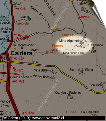 Mapa del sector Algarrobo cerca de Caldera, Atacama, Chile