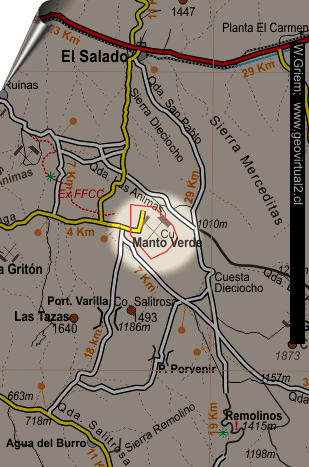 Ubicación de Manto Verde - ex minas Los Pozos en la Región de Atacama, Chile