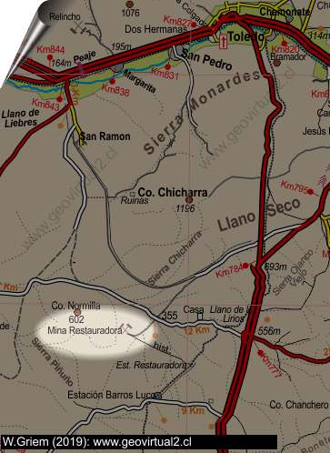 Mapa ubicación de la mina Restauradora en Atacama, Chile