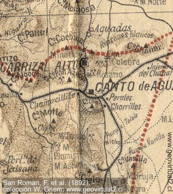 Mapa sector Carrizal Alto, San Roman, 1892