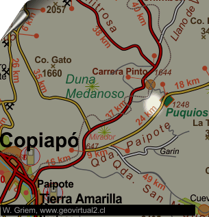 Mapa de la ubicación de la mina Sofía de Puquios en Atacama, Chile