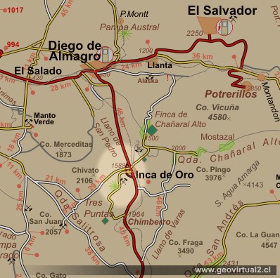 Lage des Bergbau distriktes von Inca de Oro in der Atacama Wüste