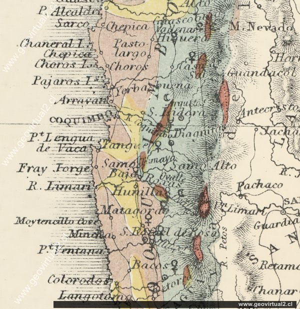 Mapa de Simonin, geología de Coquimbo, Chile