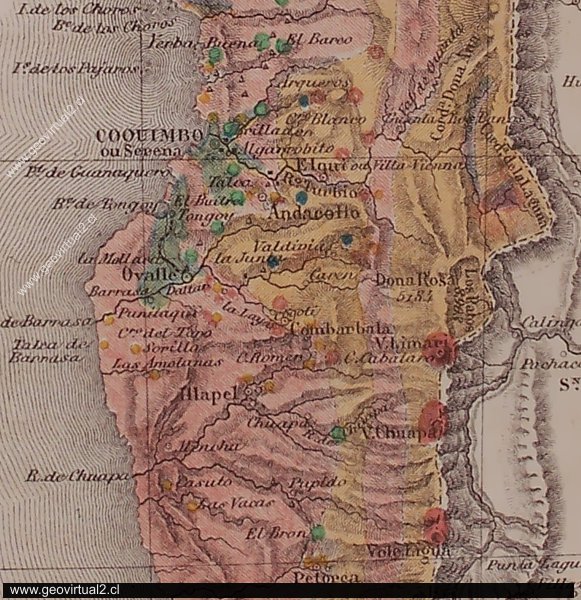 Mapa geológica de Simonin, Gay y Domeyko de Coquimbo, Chile