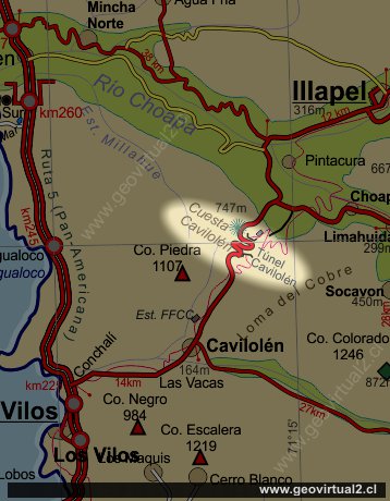 Mapa de carreteras de Cavilolén