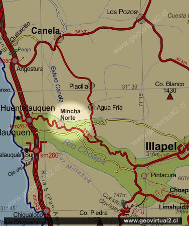 Mapa del sector Choapa a Mincha