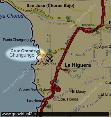 Mapa del sector Chungungo, Cruz Grande en Chile