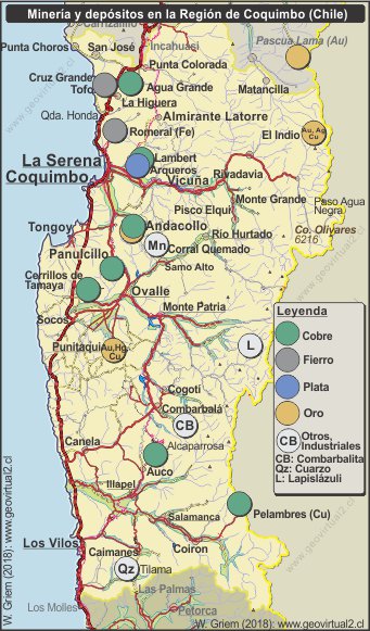 Carta de los distritos mineros en la Región de Coquimbo, Chile