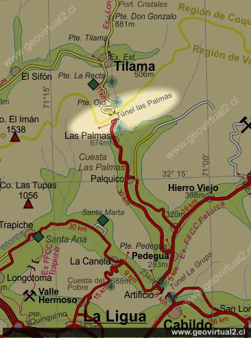 Mapa carretera: Túnel Las Palmas, Chile