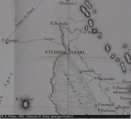 Mapa de Philippi 1860 - Sector San Pedro de Atacama