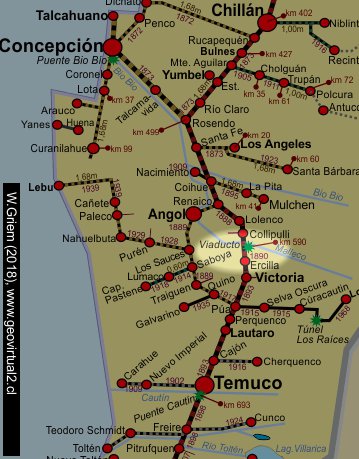 Mapa del sector Malleco, Chile