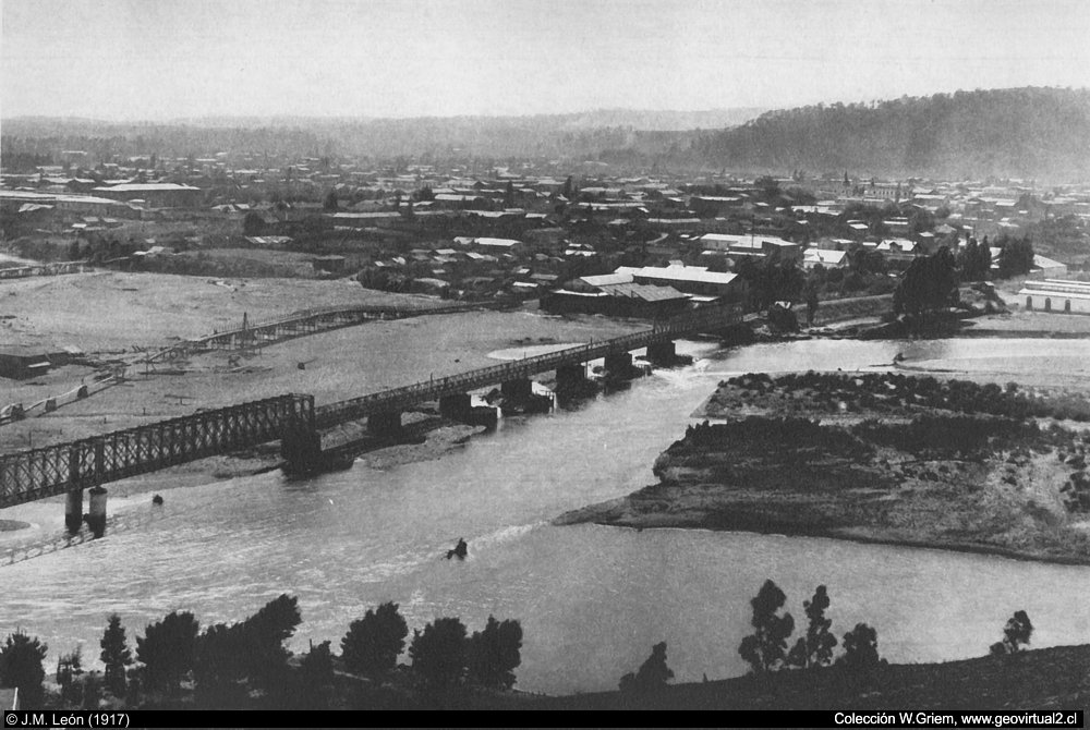 Temuco, puente ferroviario y ciudad - León, 1917