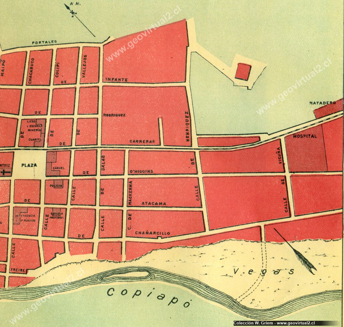 Detalle del plano de Copiapo 1922: Parte Calle Enrique