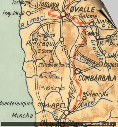 Carta de la línea ferrea entre Illapel y Ovalle de 1947